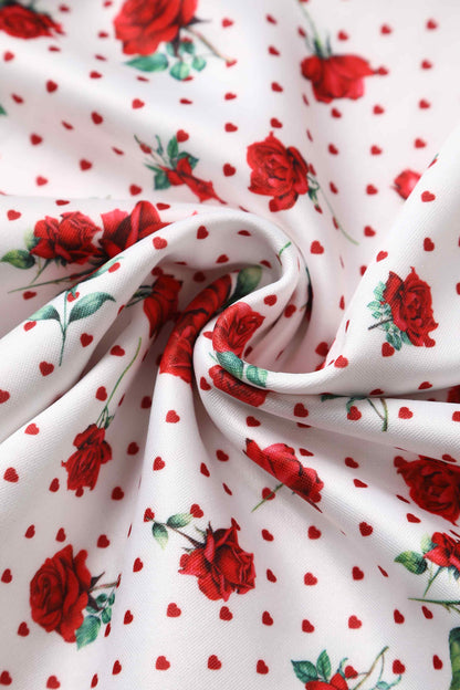 Amanda Retro White Rose Swing Dress