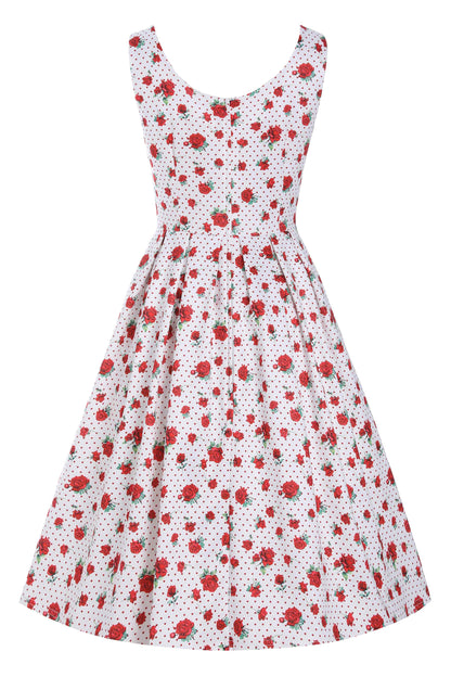 Amanda Retro White Rose Swing Dress