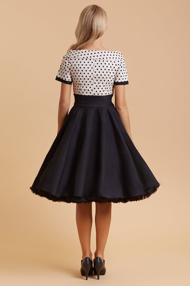 Darlene Retro Polka Swing Dress in Beige-Black
