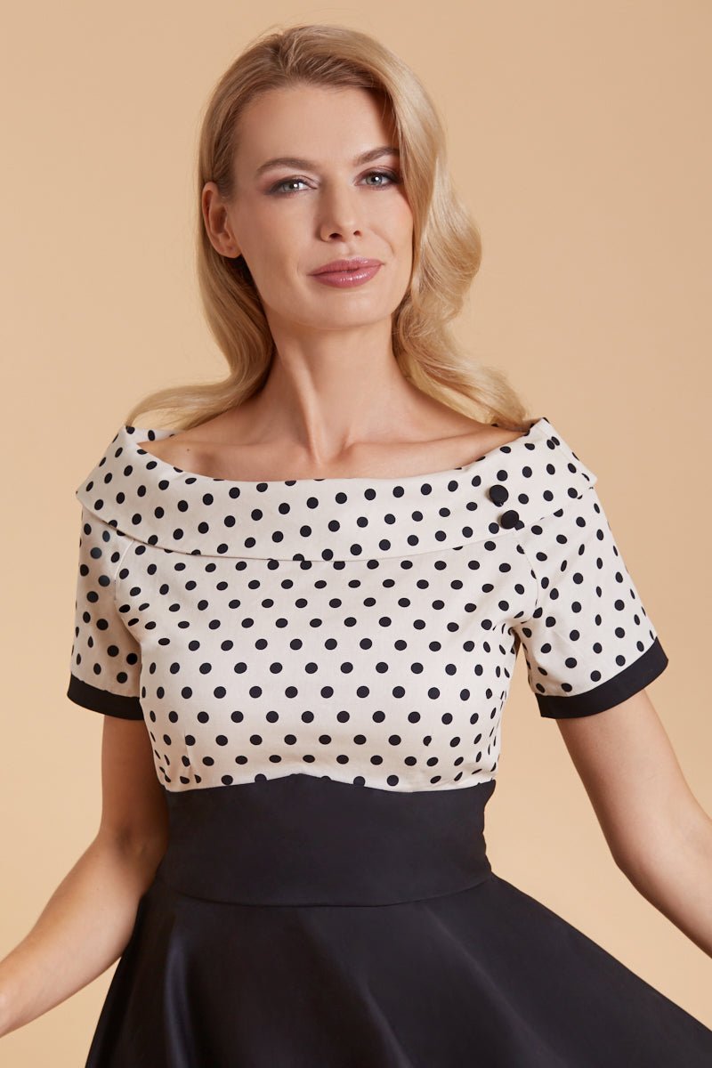 Darlene Retro Polka Swing Dress in Beige-Black