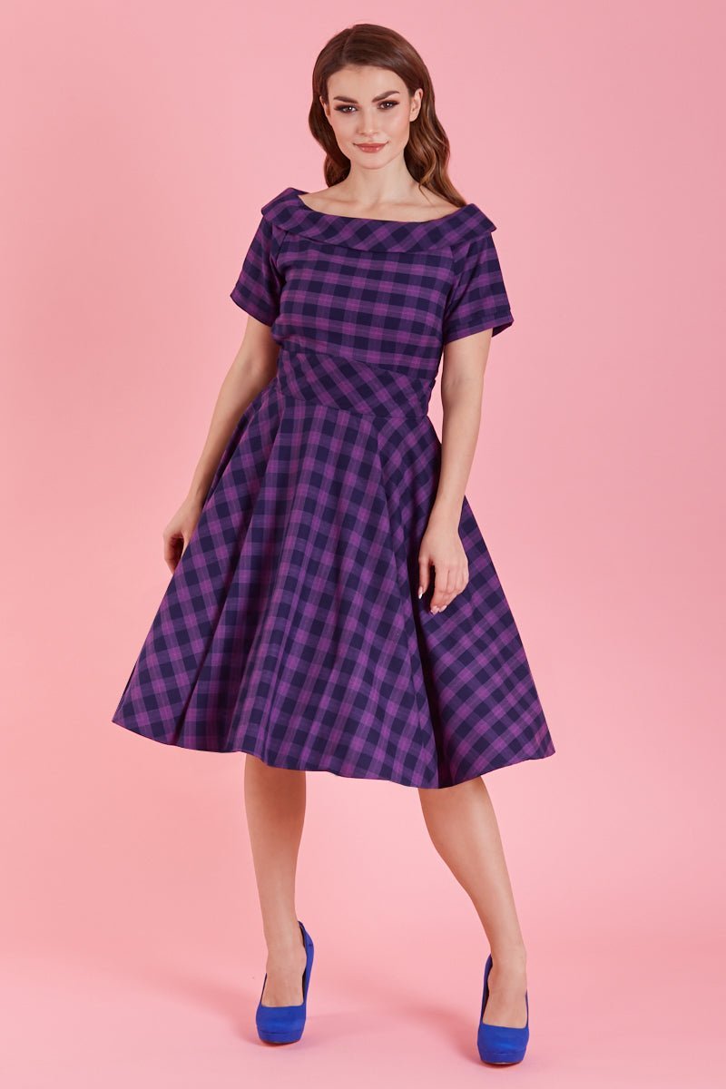 Darlene Retro Purple Tartan Circle Dress
