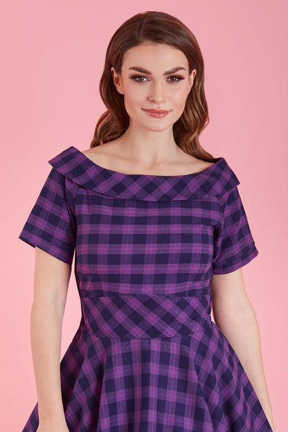 Darlene Retro Purple Tartan Circle Dress