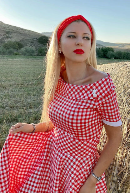Darlene Retro Red Gingham Swing Dress