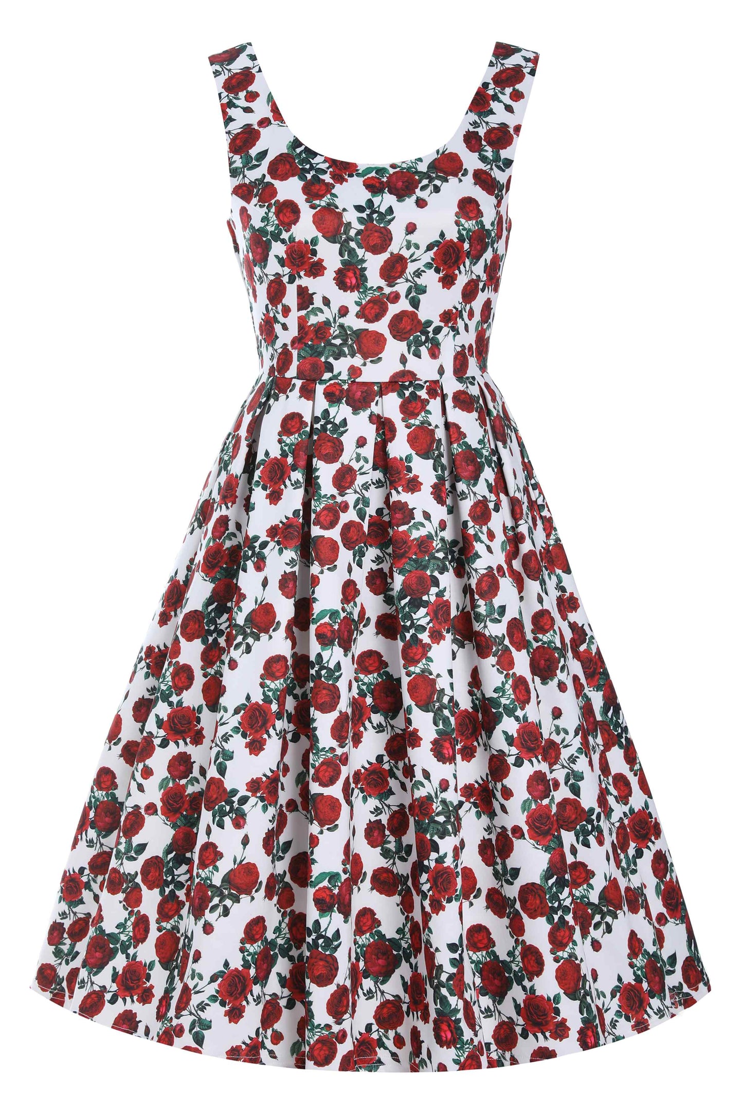 Amanda Retro Red Roses Swing Dress In White