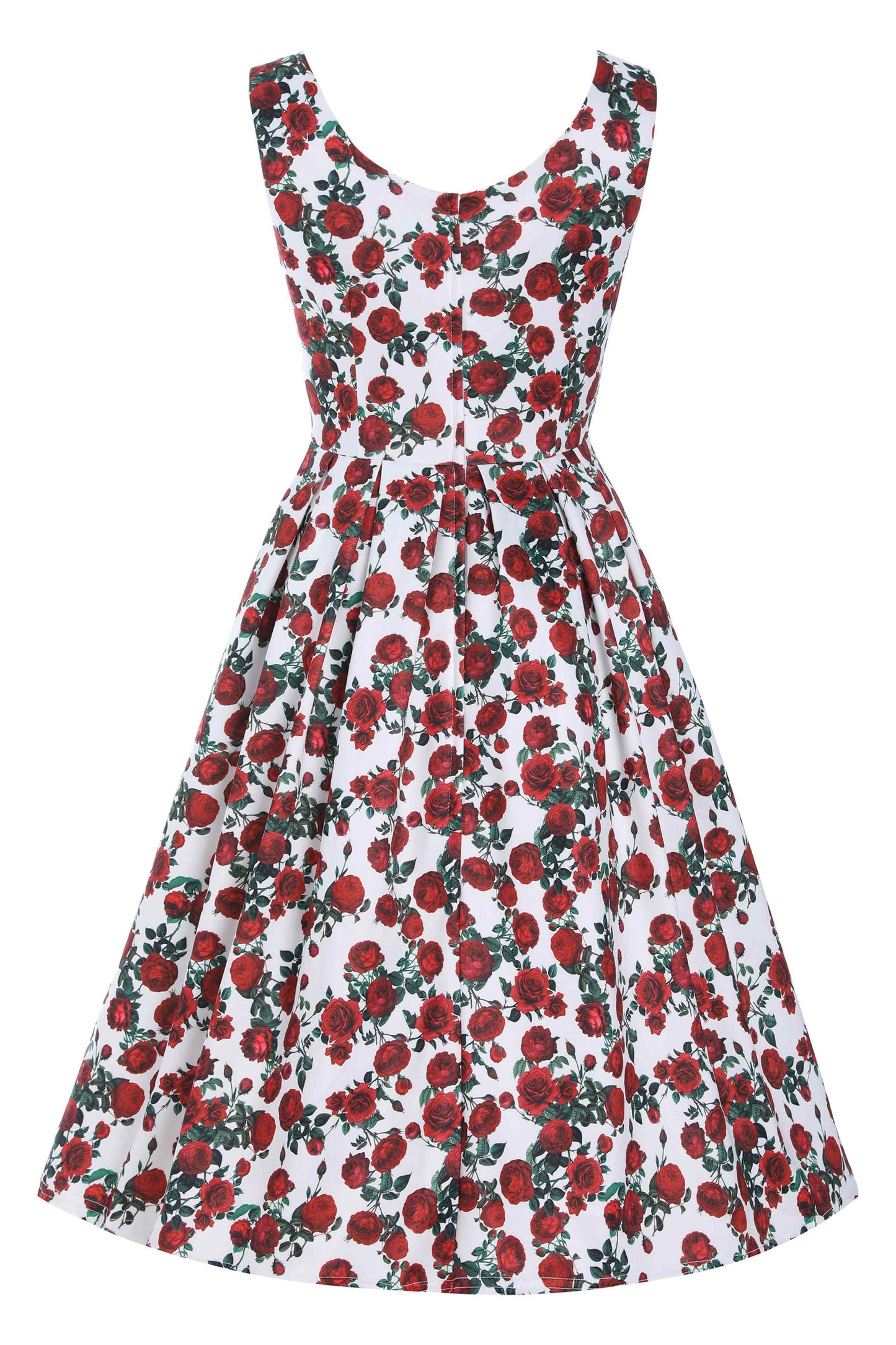 Amanda Retro Red Roses Swing Dress In White