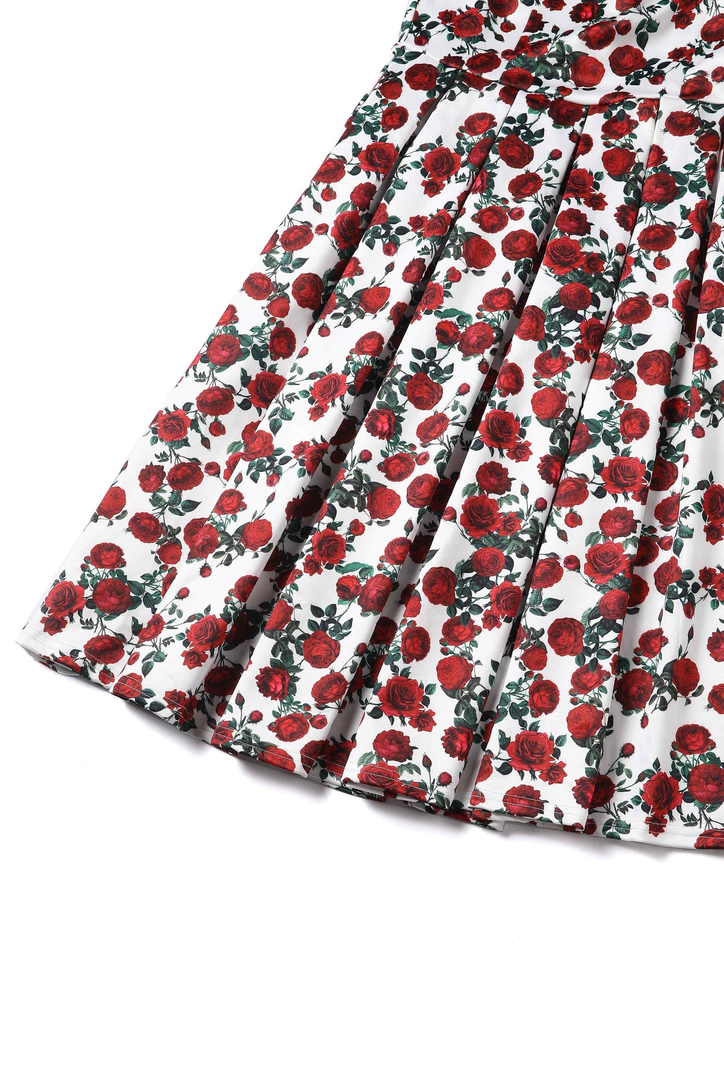 Amanda Retro Red Roses Swing Dress In White