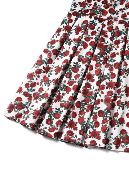 Amanda Retro Red Roses Swing Dress In White