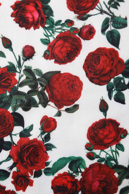 Amanda Retro Red Roses Swing Dress In White