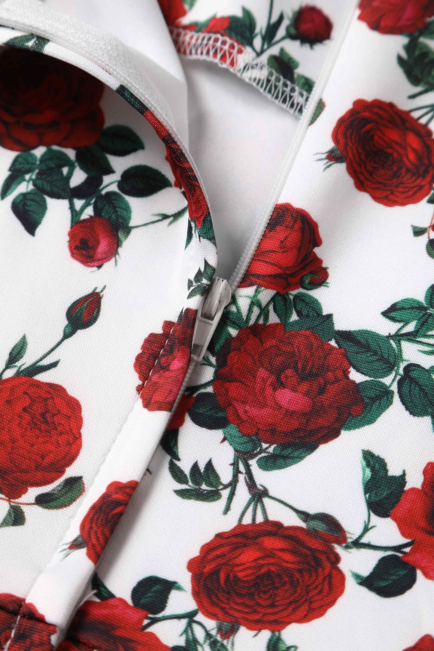 Amanda Retro Red Roses Swing Dress In White