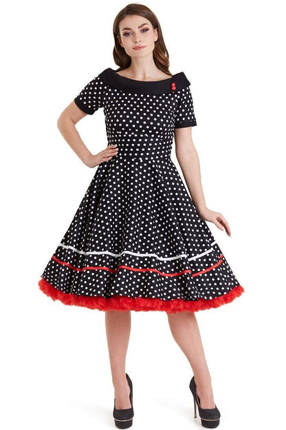 Darlene Retro Swing Dress in Black-White Polka Dots