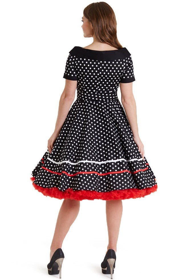 Darlene Retro Swing Dress in Black-White Polka Dots