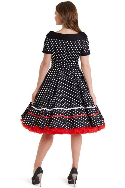 Darlene Retro Swing Dress in Black-White Polka Dots