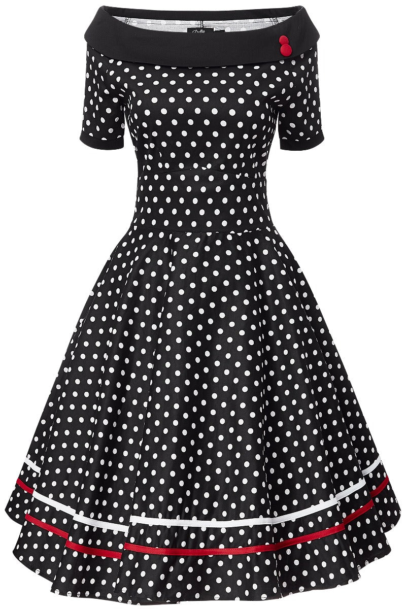 Darlene Retro Swing Dress in Black-White Polka Dots
