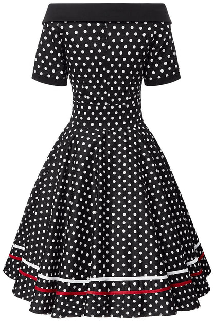 Darlene Retro Swing Dress in Black-White Polka Dots