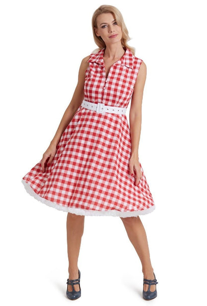 Poppy Retro Swing Shirt Dress in Red Gingham