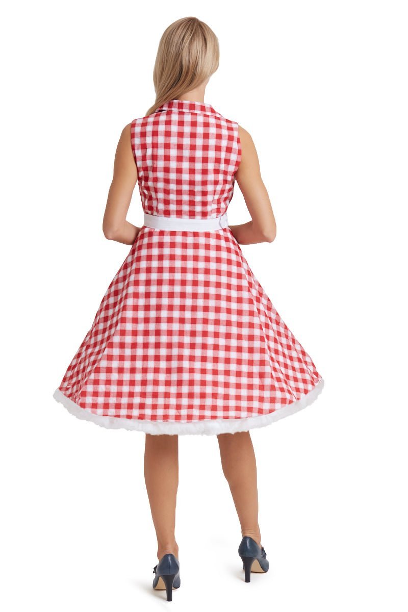 Poppy Retro Swing Shirt Dress in Red Gingham