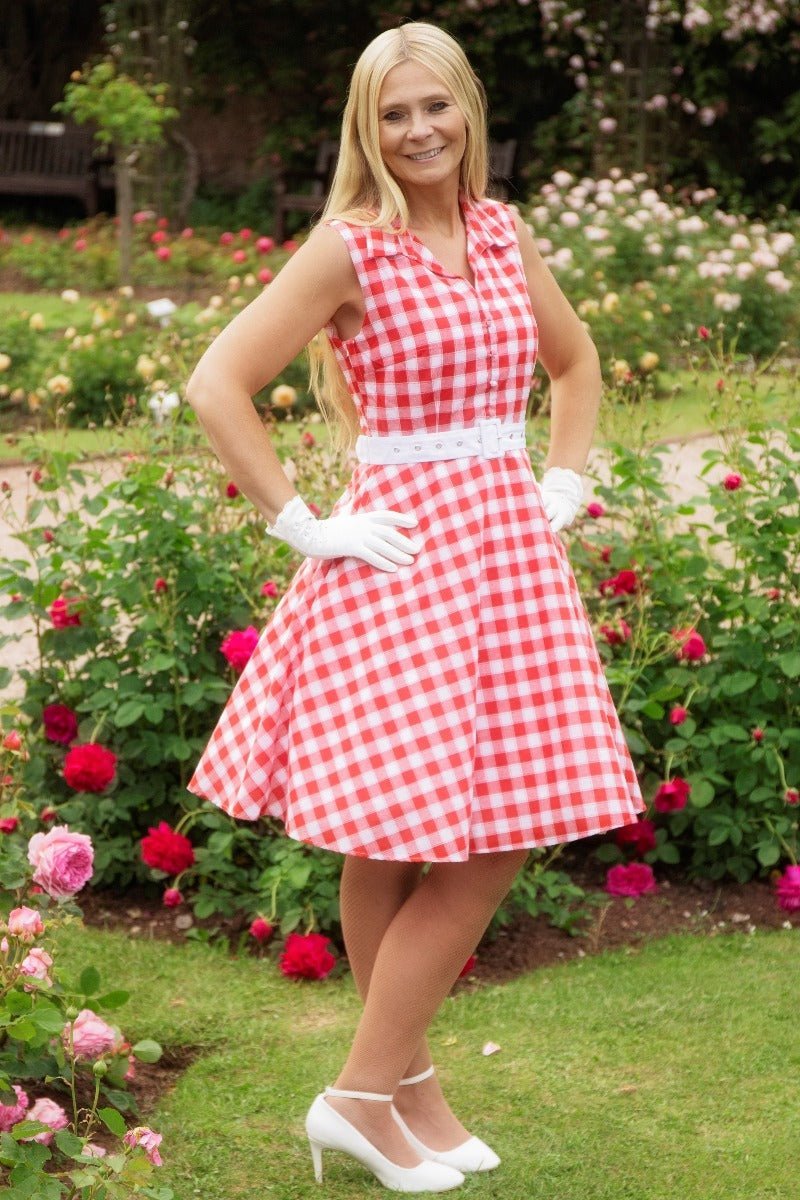 Poppy Retro Swing Shirt Dress in Red Gingham