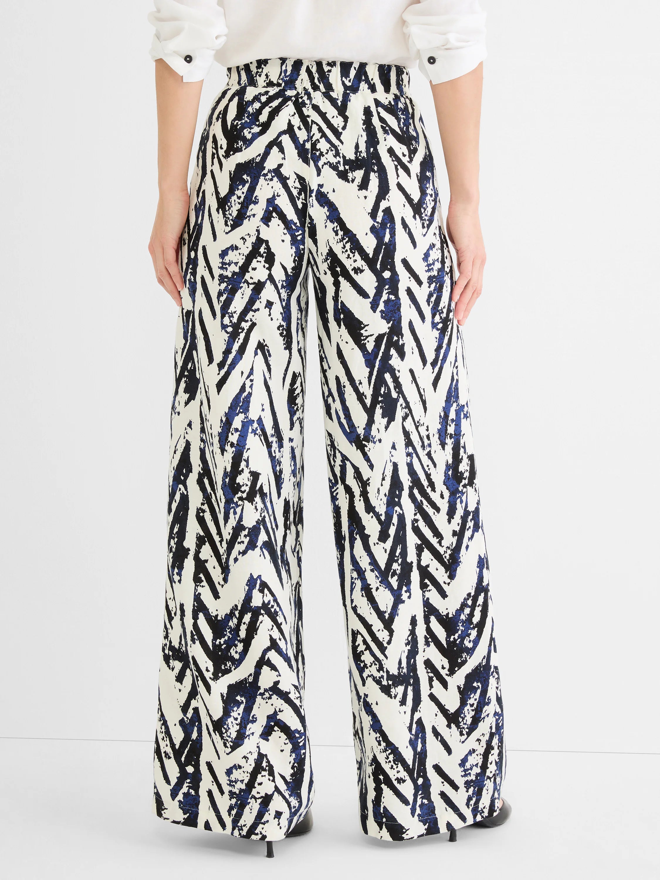 Indigo Crosshatch Linen Wide Leg Pant