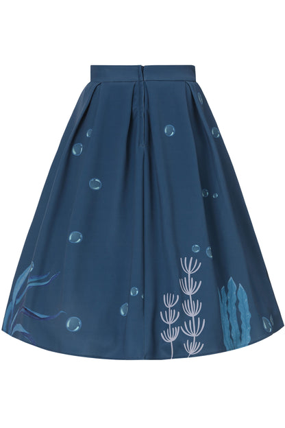 Aisley Seahorse Box Pleated Skirt In Blue