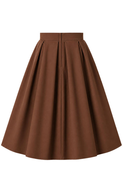 Aisley Brown Plain Pleated Skirt