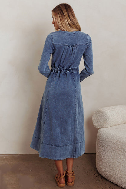 Aspen Love Front Pocket Midi Dress Denim Blue