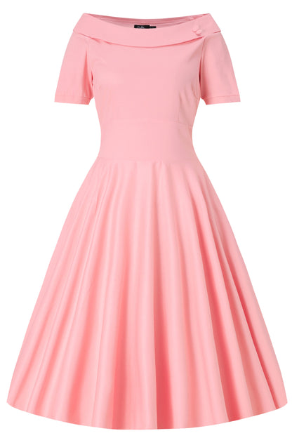Darlene Light Pink Roll Collar Circle Dress