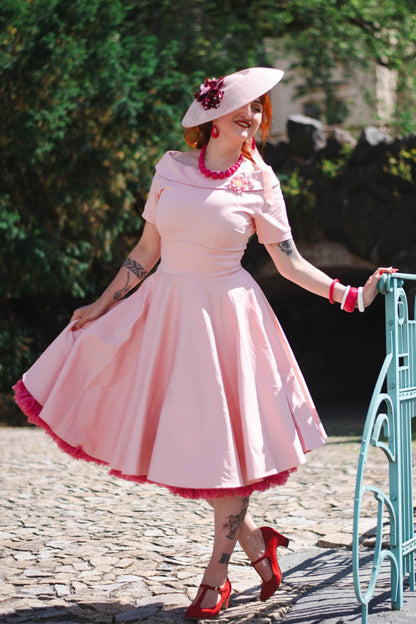 Darlene Light Pink Roll Collar Circle Dress