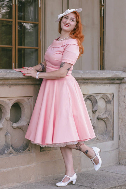 Darlene Light Pink Roll Collar Circle Dress