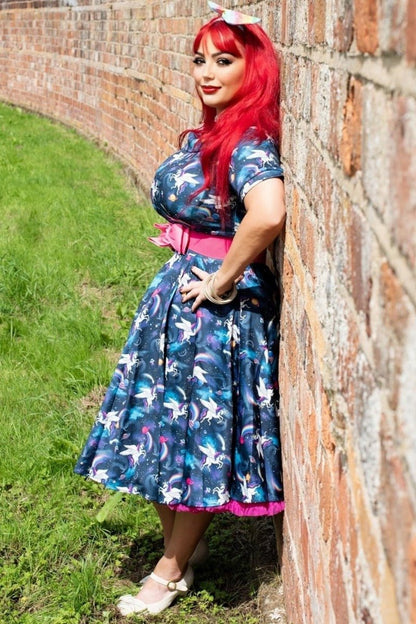Darlene Blue Unicorn Swing Dress