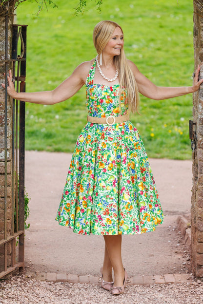 Daisy Mediterranean Fruit Halter Dress
