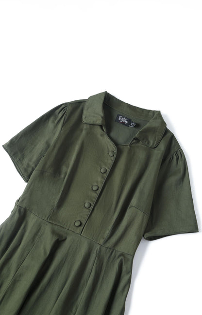 Penelope Retro Army Green Shirt Dress