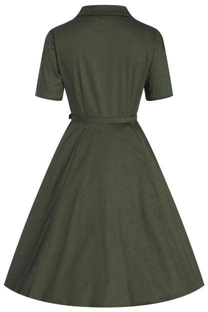 Penelope Retro Army Green Shirt Dress