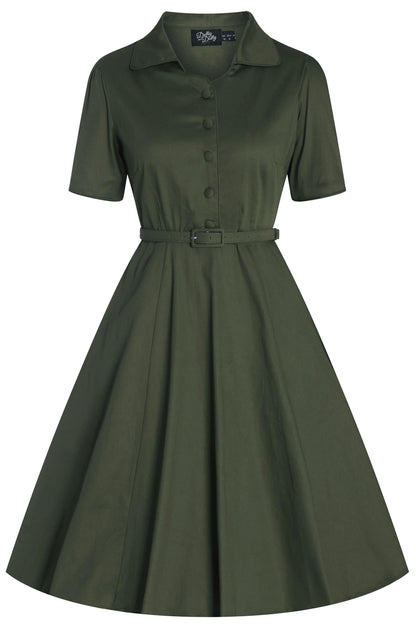 Penelope Retro Army Green Shirt Dress