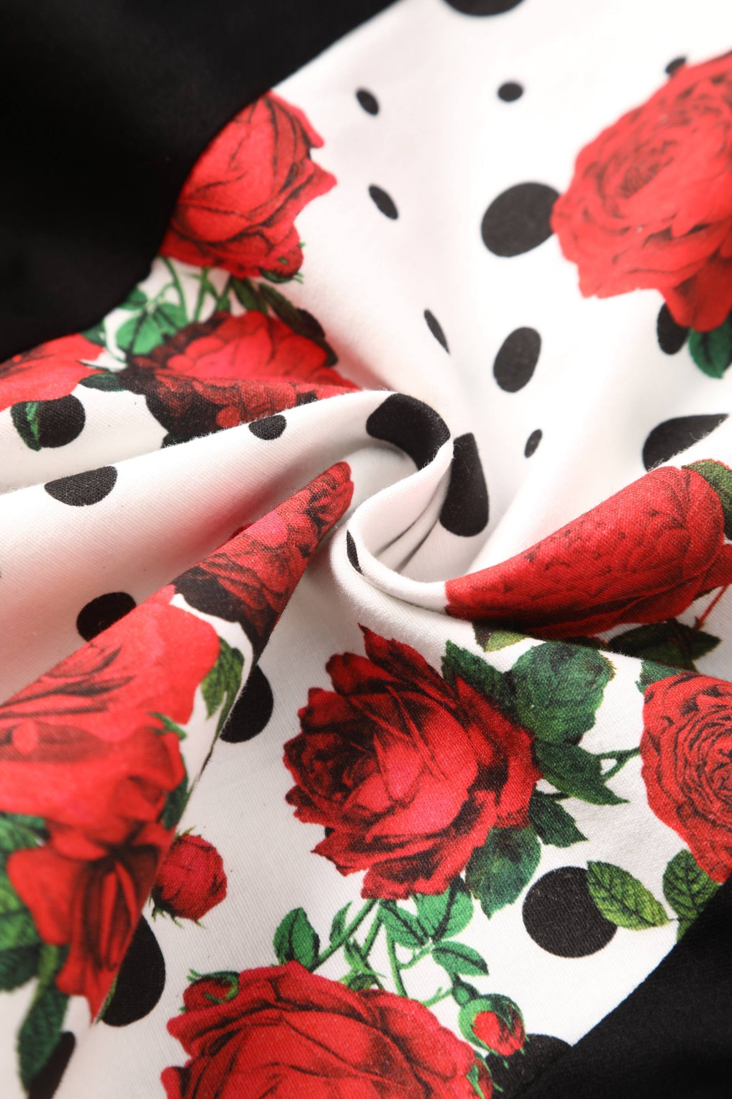 Judith Pleated Black Dress With Retro Roses & Spots