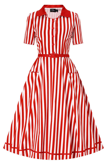 Mabel Striped Midi Shirt Dress In Burgundy