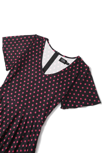 Palma Black Pink Polka Dot Casual Dress