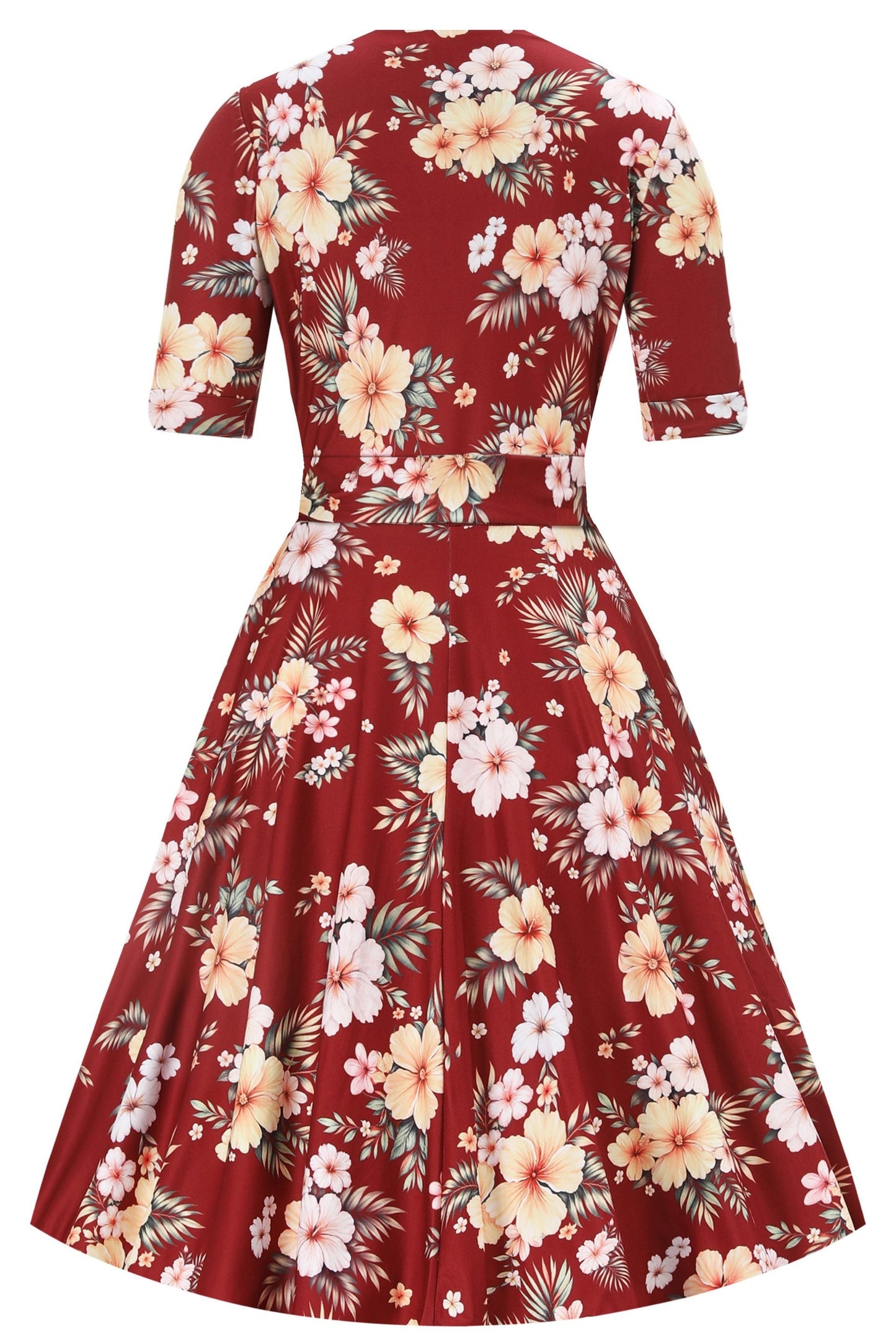 Matilda Vintage Inspired Hibiscus Wrap Dress in Burgundy