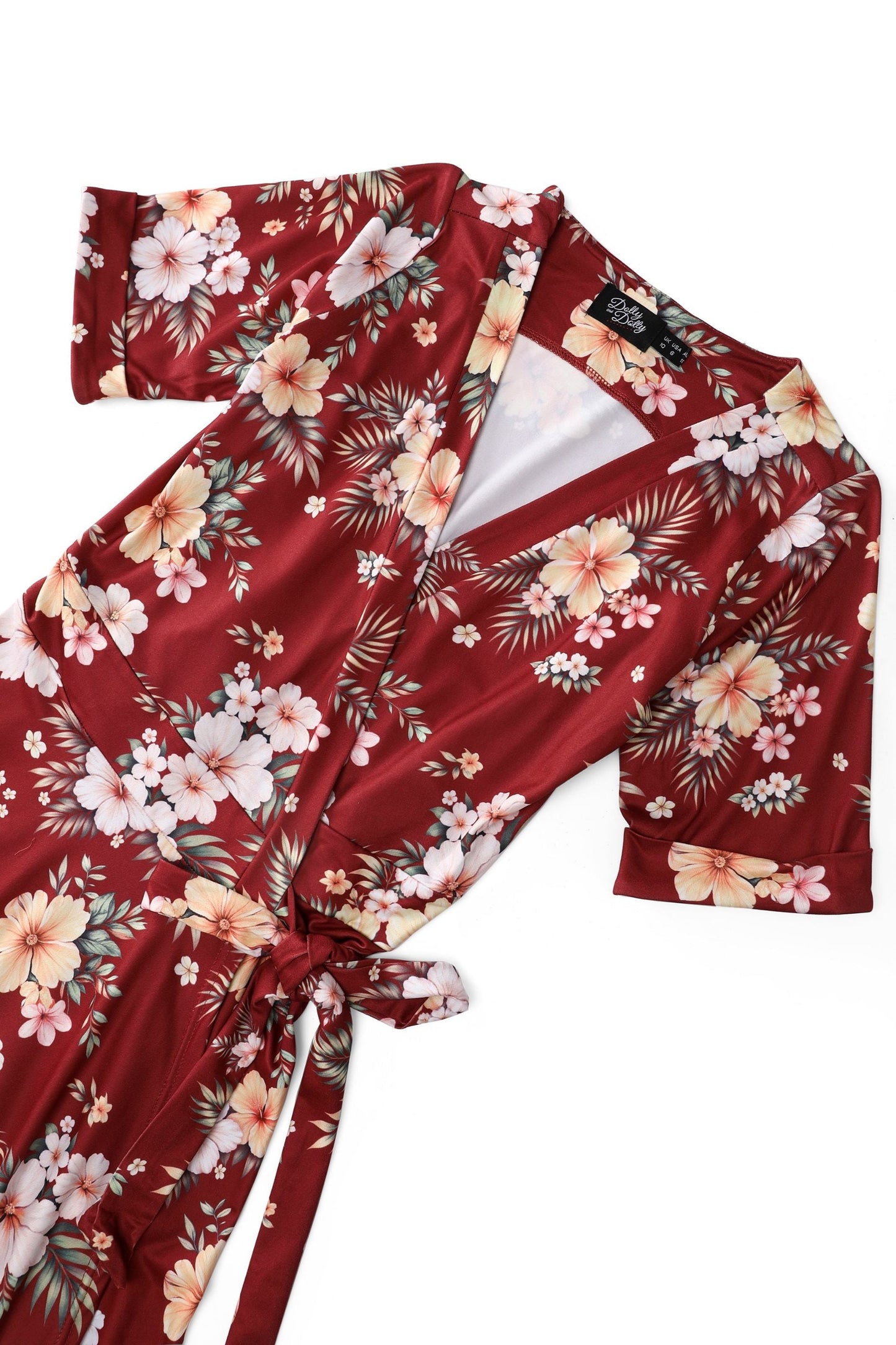 Matilda Vintage Inspired Hibiscus Wrap Dress in Burgundy
