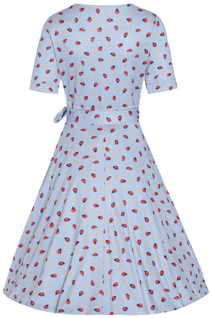 Matilda Light Blue Ladybug Wrap Dress