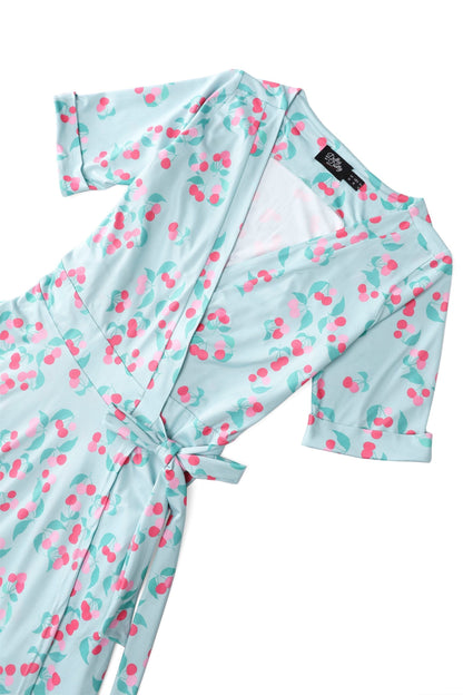 Matilda Baby Blue Cherry Wrap Dress