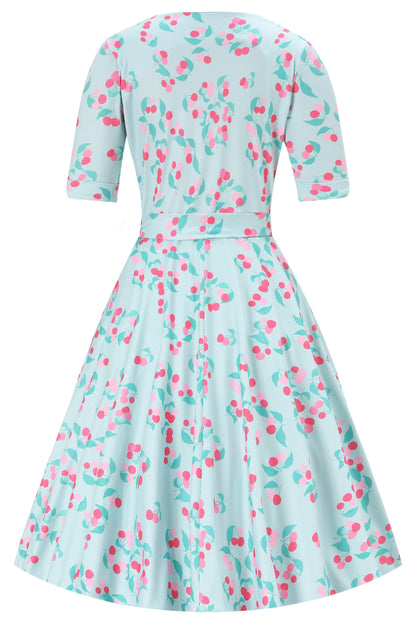 Matilda Baby Blue Cherry Wrap Dress