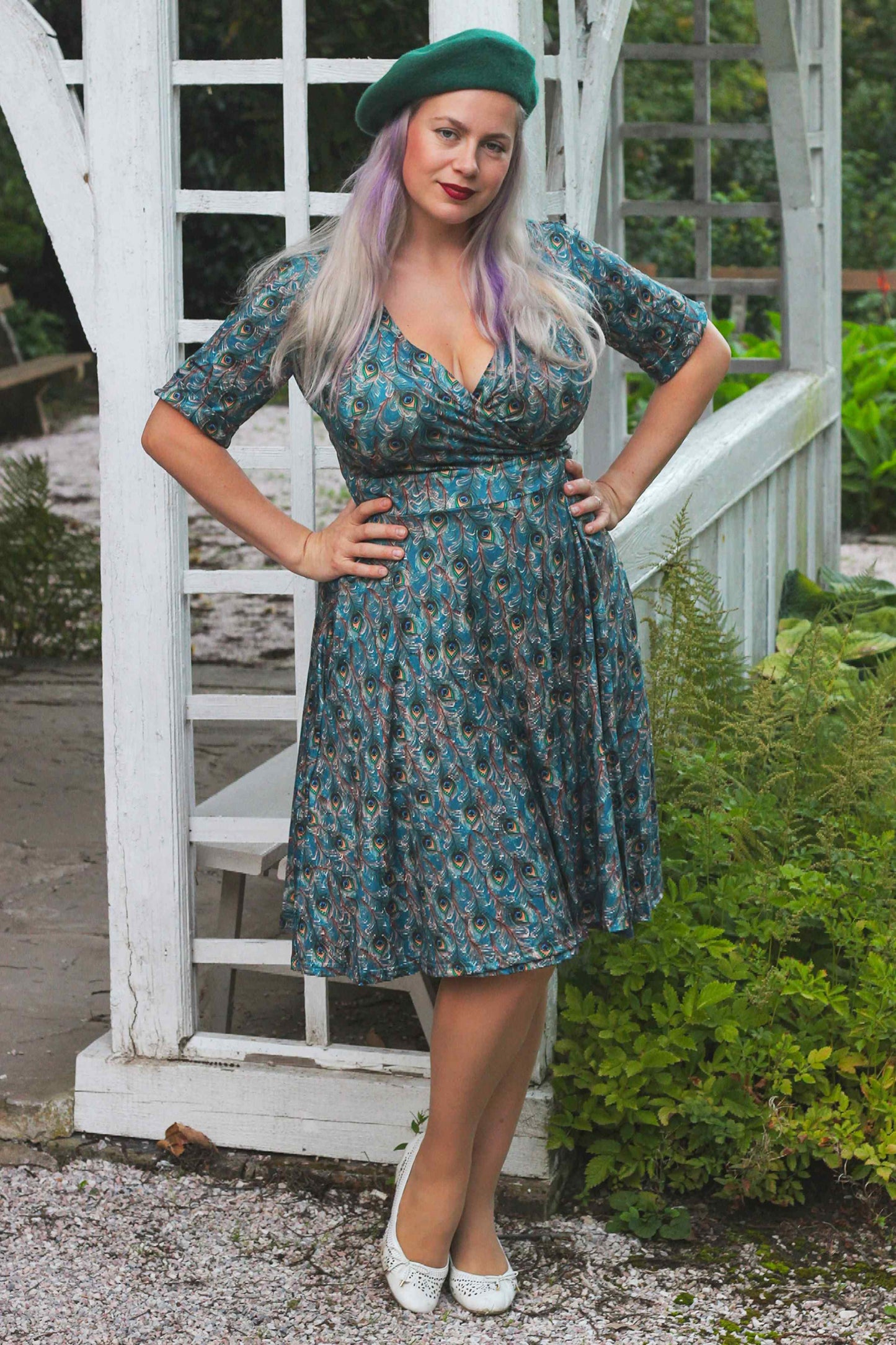Matilda Blue Peacock Feather Wrap Dress