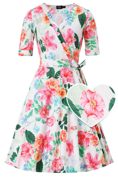 Matilda Summer Floral Wrap Dress in White