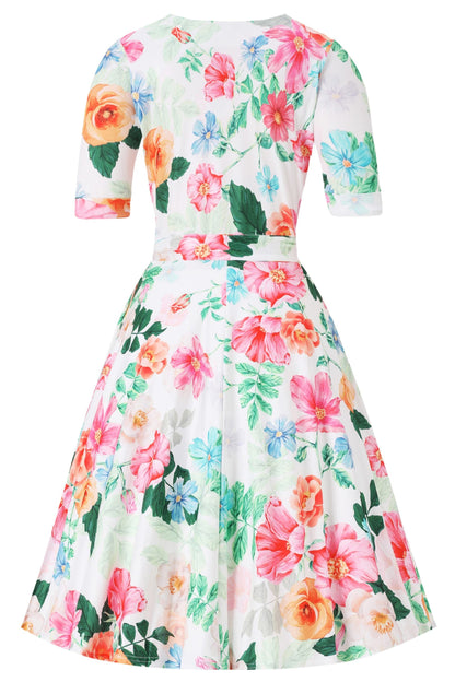 Matilda Summer Floral Wrap Dress in White
