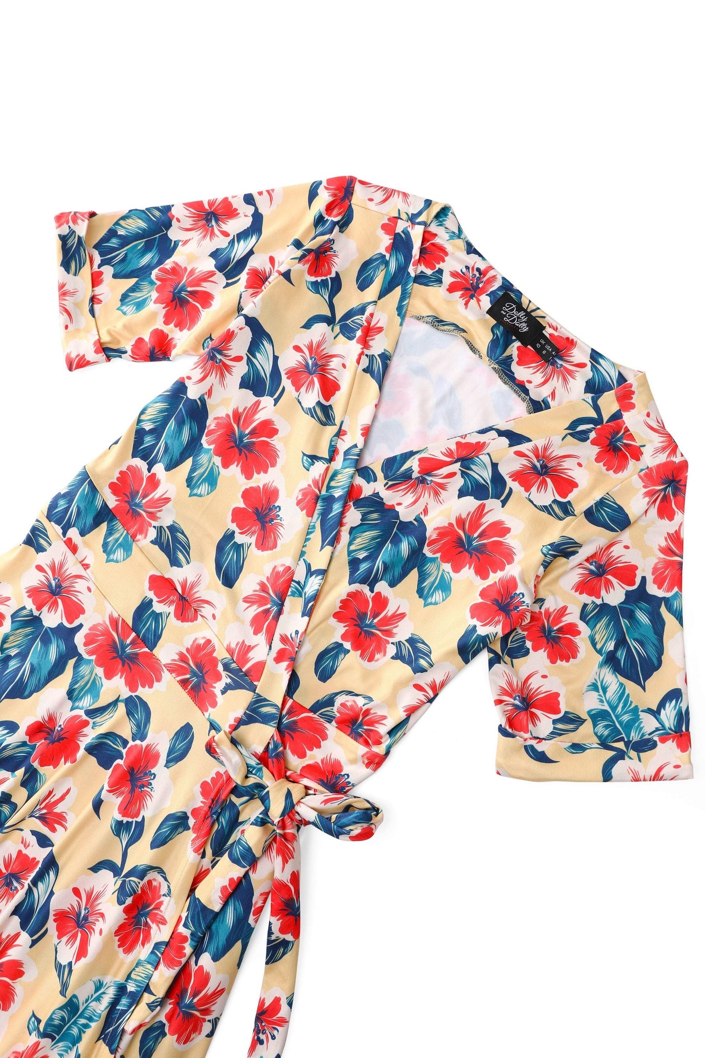 Matilda Hawaiian Hibiscus Wrap Dress in Yellow