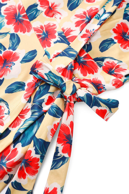 Matilda Hawaiian Hibiscus Wrap Dress in Yellow