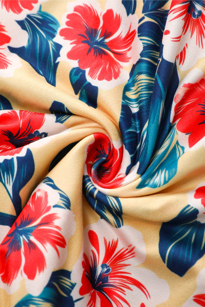 Matilda Hawaiian Hibiscus Wrap Dress in Yellow