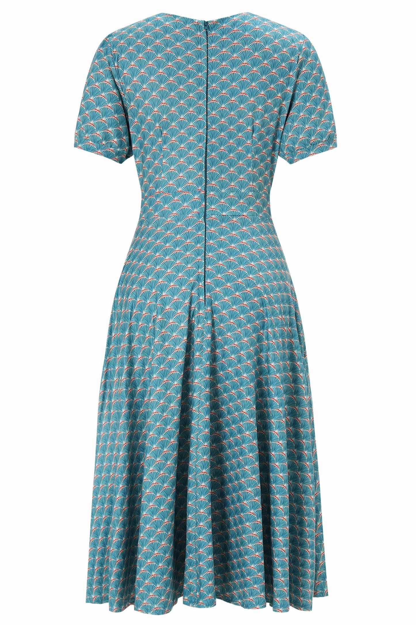 Julia 40s Teal Midi Dress In Seashell Print