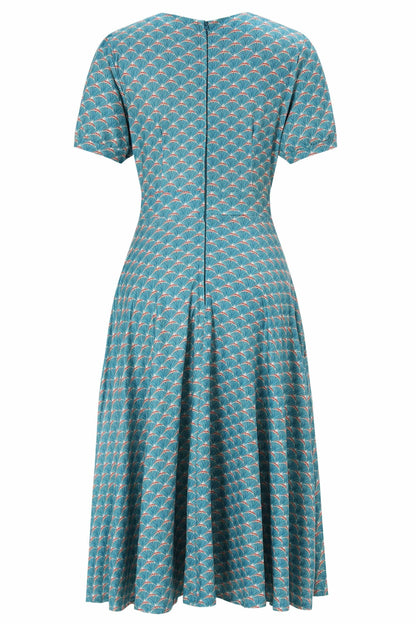 Julia 40s Teal Midi Dress In Seashell Print