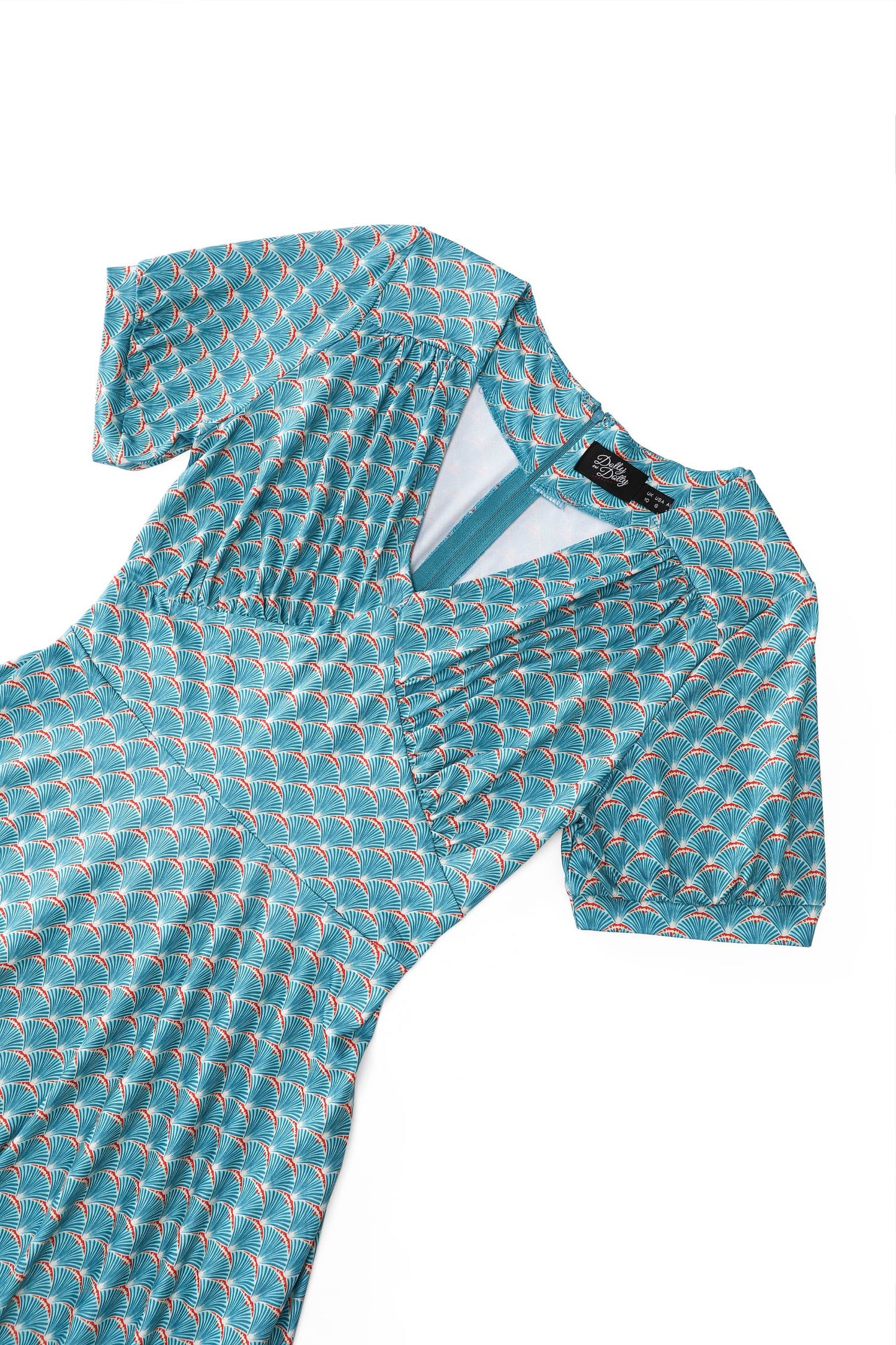 Julia 40s Teal Midi Dress In Seashell Print